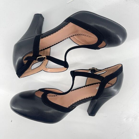 Brinley Co. Olina Black Faux Leather T-Strap Mary Jane Heels 8.5 NIB - Picture 7 of 16